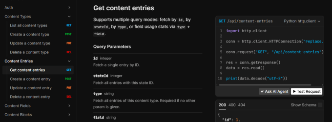 Scalar API explorer with live test requests