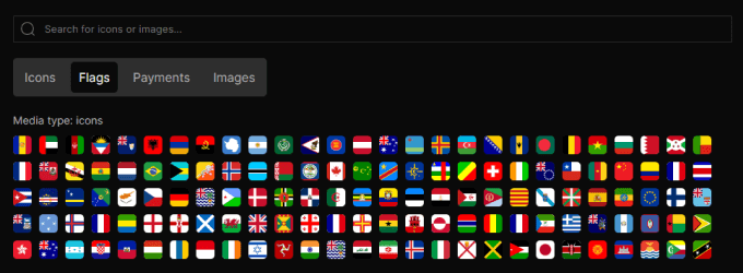 Media library with search and organised tabs